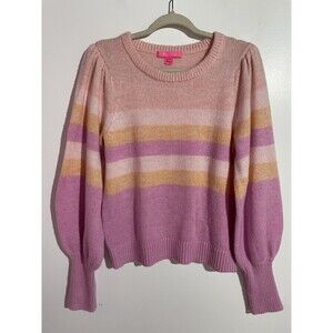 Lilly Pulitzer Sweater M Pink Ritza Striped Wool Academia Balloon Sleeves Preppy